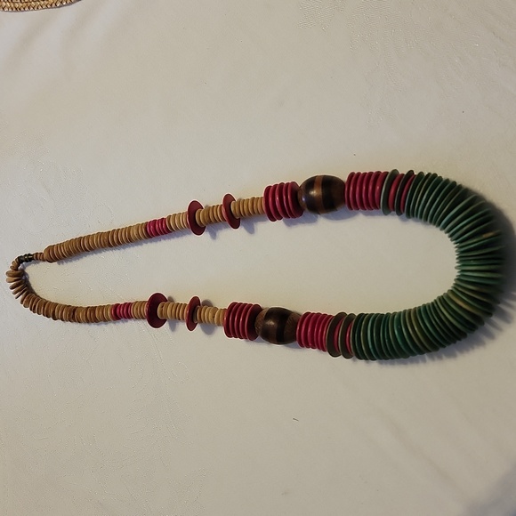 Vtg 22" Big Chunky African Wood Beads Statement Necklace Boho fall barrel clasp - Picture 2 of 7